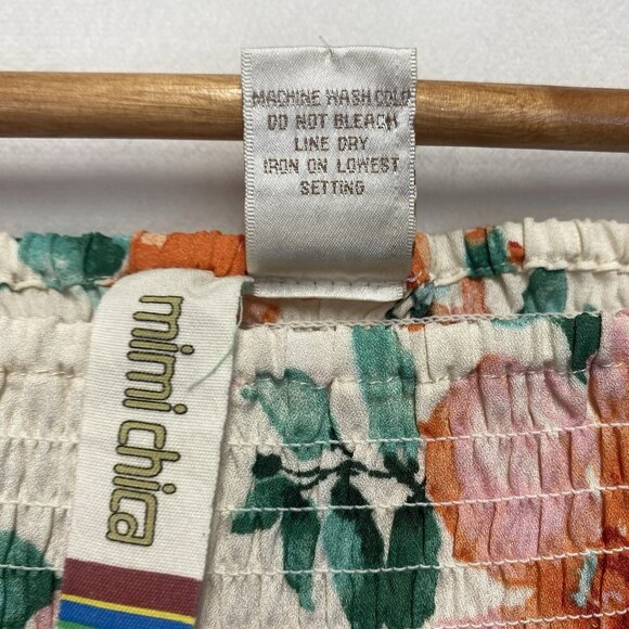 Mimi Chica Floral Off Shoulder Bell Long Sleeve Smocked Top Women Medium Cream - Picture 8 of 12